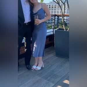 Express - Slate blue - cowl neck - satin slip dress - Small